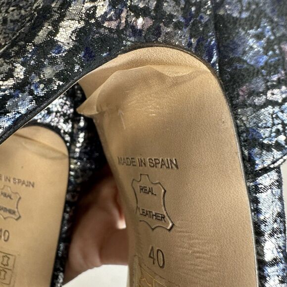 LK Bennett Shoes Womens 40 US 10.5 Foil Blue Suede Leather Pointy Toe Pumps Heel - Picture 10 of 11